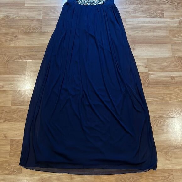 BCX Navy Blue Formal Dress Cut Out Mesh Accents Size 7 - Picture 3 of 11